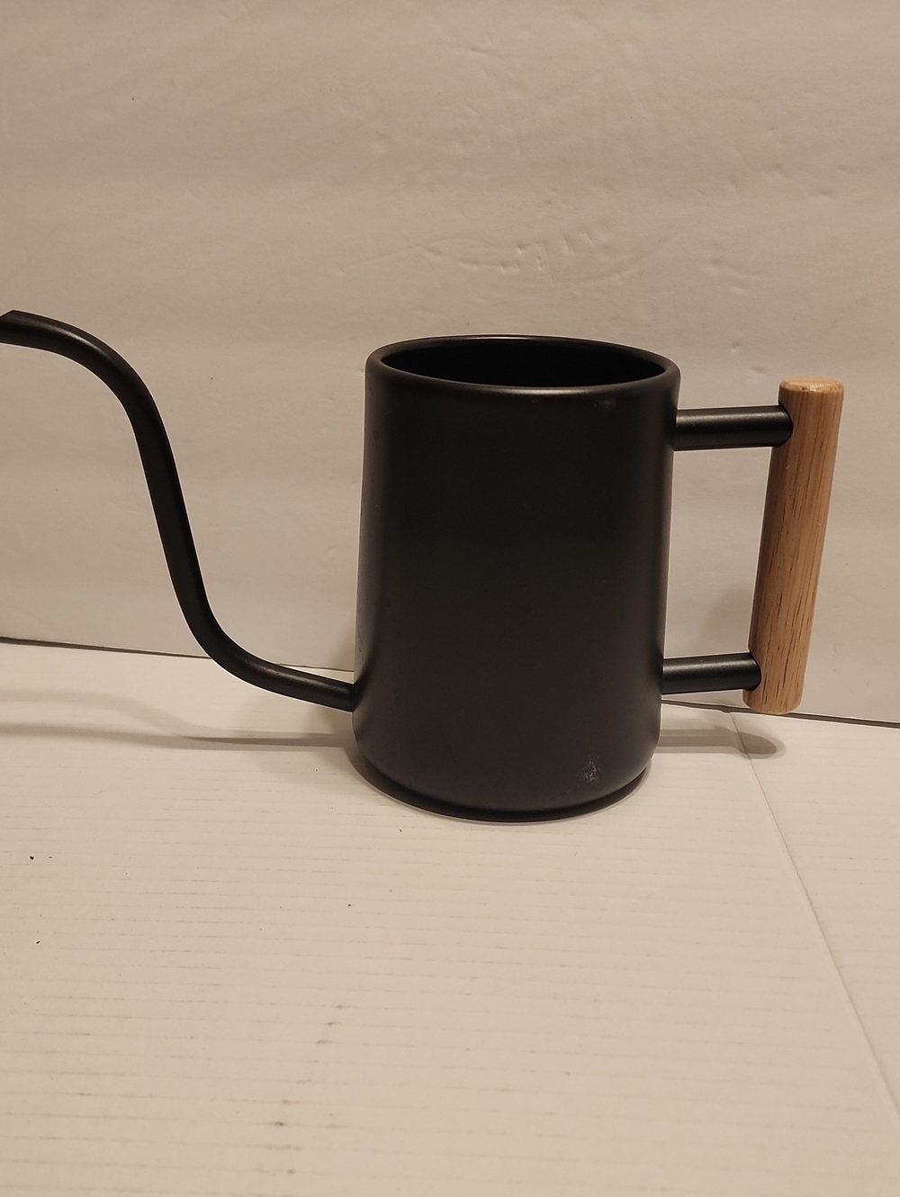 Black Gooseneck Watering Can Or Pitcher W/ Wood Handle - Modern Long Spout
